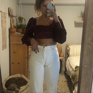 Maroon silk crop shirt